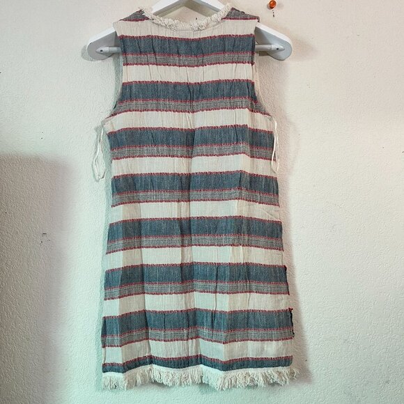 Chelsea & Theodore Womens Striped V-Neck Sleeveless Fringed Mini Dress Size 4 - Picture 2 of 9